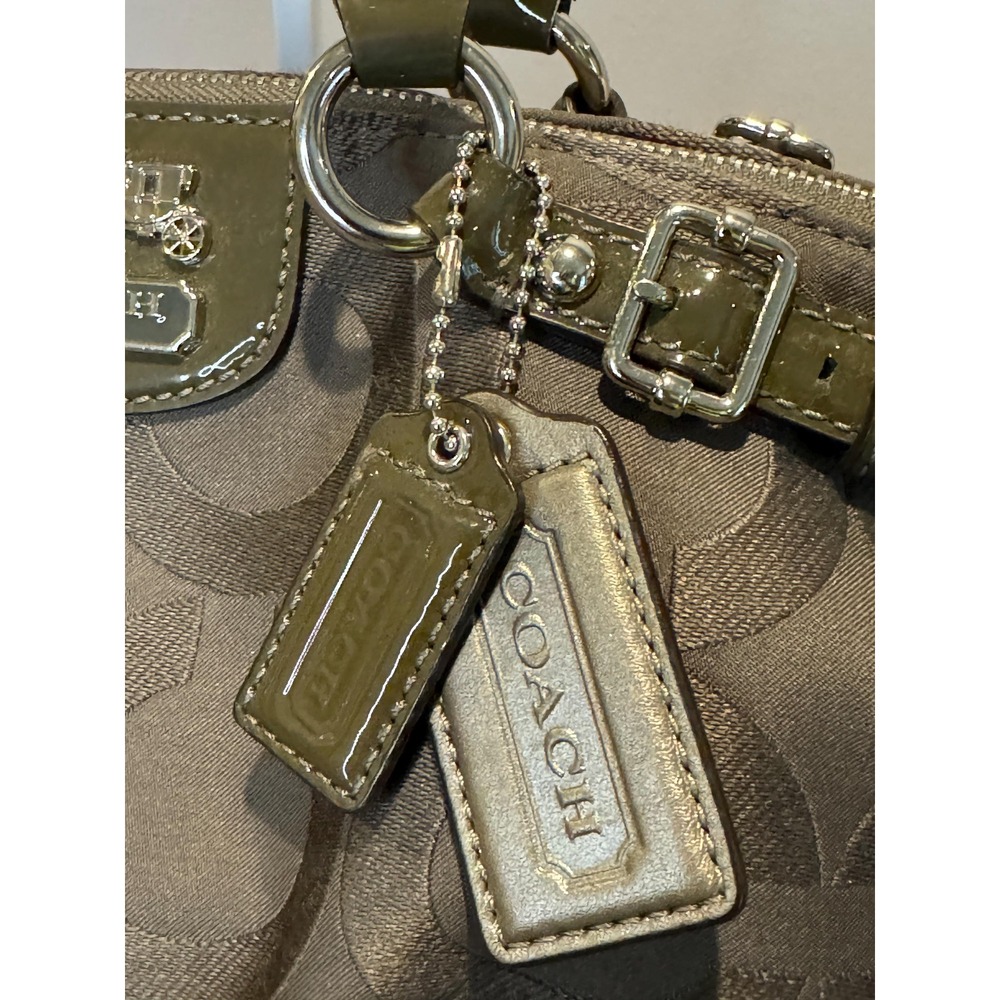 Coach Madison Signature Op Art Sophia Satchel 18619 Grey/Olive Sateen Jacquard